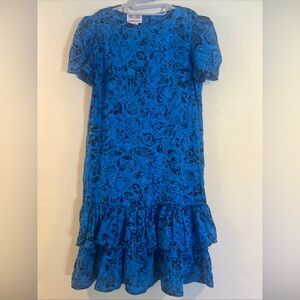 Vintage 80s Maggie London Jeannene Booher Sz 10 Silk Dress Puffy Short Sleeve